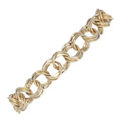 Yellow Gold Diamond Cut Triple Curb Chain Starter Charm Bracelet, 14k