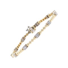 Yellow Gold Diamond Link Bracelet, 14k Round Brilliant .55ctw Milgrain