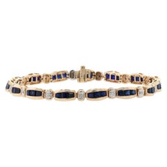 Synthetic Sapphire Link Bracelet, 10k Yellow Gold Diamond Accents 7.50ctw