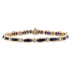 Synthetic Sapphire Link Bracelet, 10k Yellow Gold Diamond Accents 7.50ctw