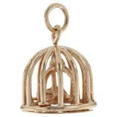 Yellow Gold Pet Bird Charm, 14k Moves Swings in Cage