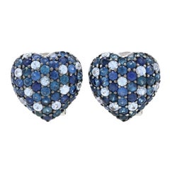 Vintage Ziba by Le Vian Ombre Sapphire Heart Stud Earrings Sterling, 925 Round 10.00ctw