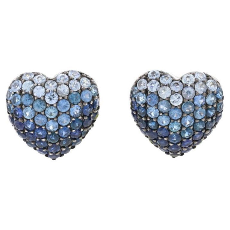 Ziba by Le Vian Ombr Sapphire Heart Large Stud Earrings Sterling 925 10.00ctw For Sale