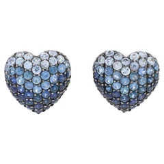 Retro Ziba by Le Vian Ombr Sapphire Heart Large Stud Earrings Sterling 925 10.00ctw