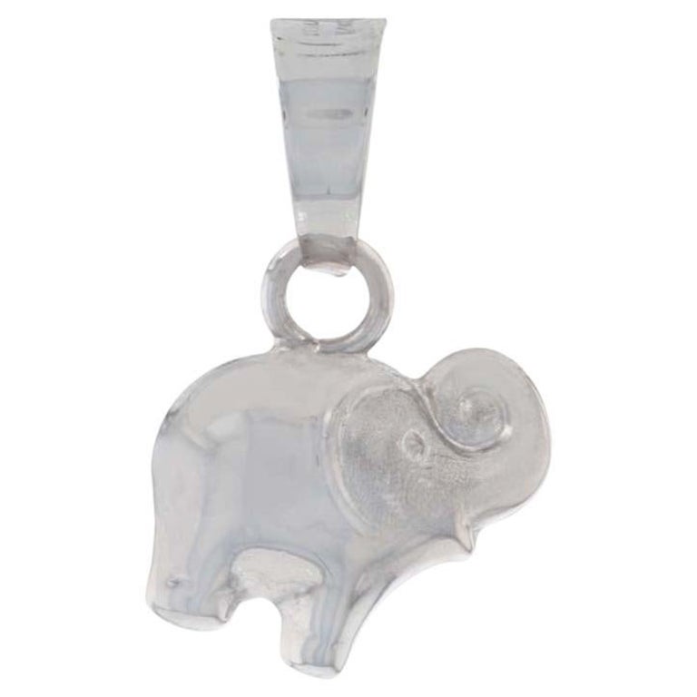 White Gold Cute Elephant Pendant, 14k Playful Pachyderm For Sale