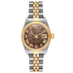 Rolex Datejust Steel Yellow Gold Black MOP Roman Dial Ladies Watch 79173