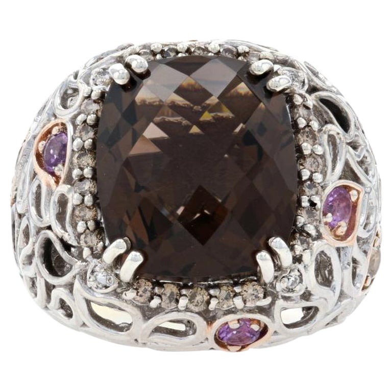 Le Vian Smoky Quartz Amethyst Prasiolite Diamond Ring Sterling Gold Pltd 9.65ctw For Sale