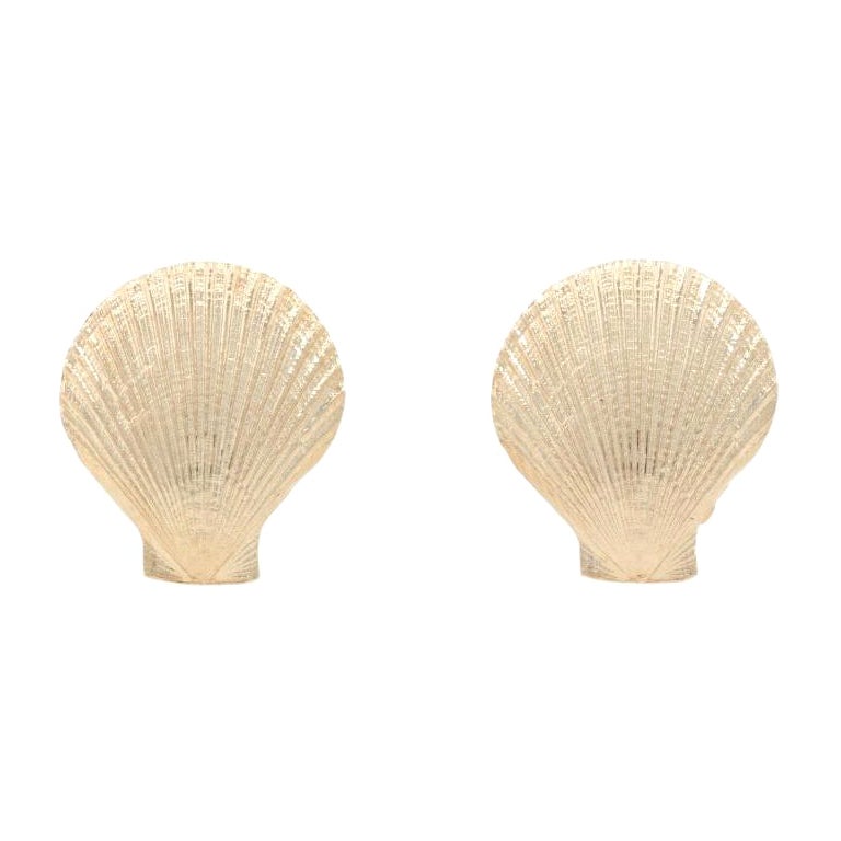 Yellow Gold Ribbed Seashell Stud Earrings, 14k Beach Ocean Pierced