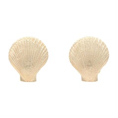 Yellow Gold Ribbed Seashell Stud Earrings, 14k Beach Ocean Pierced