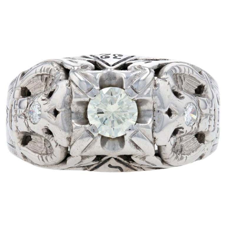 White Gold Scottish Rite 32nd Degree Vintage Ring, 10k Diamonds Masonic ...
