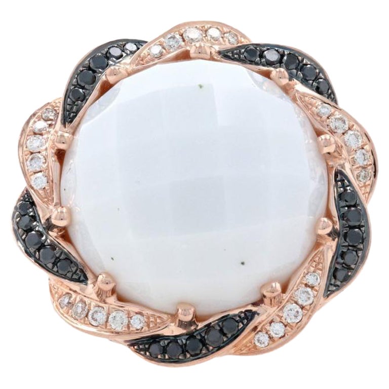 Carlo Viani Howlite & Black Diamond Halo Ring Rose Gold 14k Round .32ctw Twist