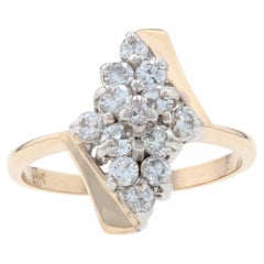 Yellow Gold Diamond Cluster Bypass Ring, 14k Round Brilliant Cut .70ctw Tiered