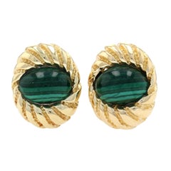 Tiffany & Co. Schlumberger Shell Malachite Vintage Earrings Yellow Gold 18k Oval