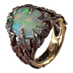Einsex-Ring, Kristall, Opal, Ring, patiniertes Silber, Gold, Efeu, Neon, Grün, australischer Stein