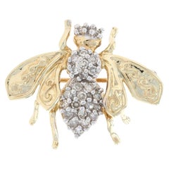 Yellow Gold Diamond Bee Brooch, 10k Single Cut .25ctw Flying Insect Pin