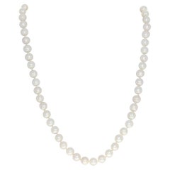 Yellow Gold Akoya Pearl Knotted Strand Necklace, 14k
