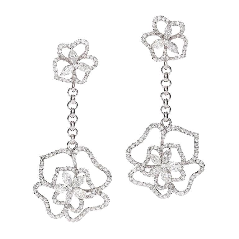 Flower Earrings with Diamonds For Sale