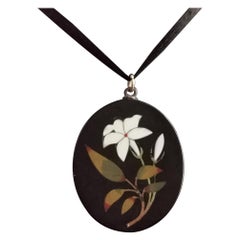 Antique Victorian Pietra Dura Pendant, Floral