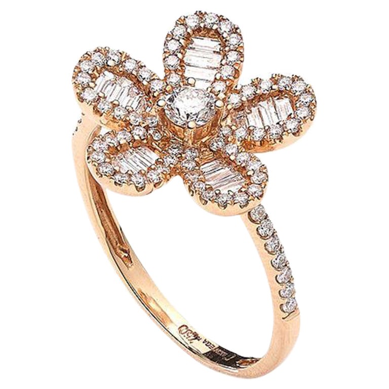 Flower Diamonds Pink Gold Ring For Sale