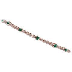 Green Stones, Diamonds, 9 Karat Rose Gold Tennis Bracelet