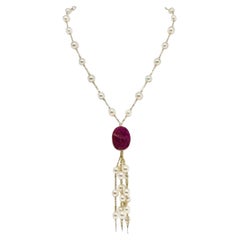 Akoya Pearl Ruby Necklace 14k Gold Italy Certified