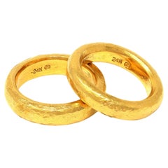 Pair of 24 Carat Gold Handmade Band Rings by Rosaria Varra