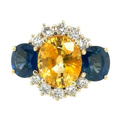 18KT YG 6.96CT Oval Yellow Sapphire 3.98CT Blue Sapphire 1.00CT Diamonds Ring