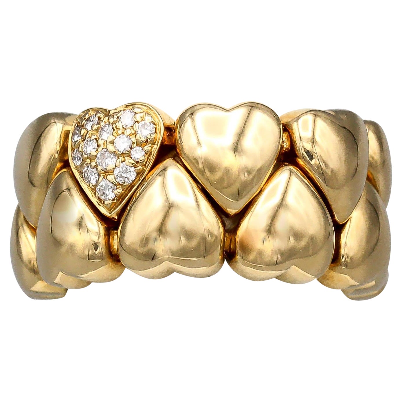 Cartier Flexible Pave Diamond Heart 18k Gold Band Ring