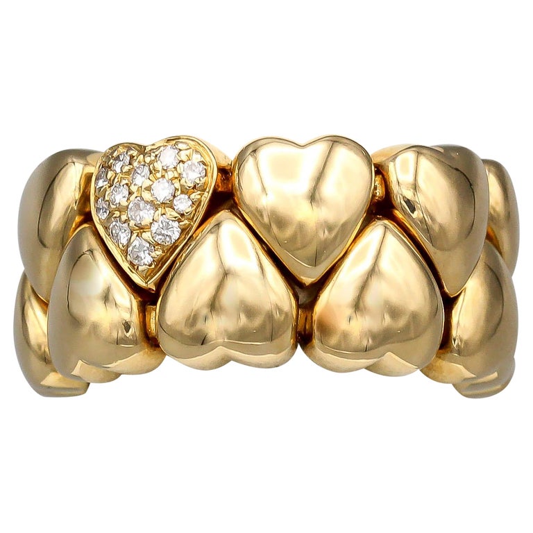 Cartier Flexible Pave Diamond Heart 18k Gold Band Ring For Sale at 1stDibs