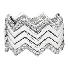 Zigzag Ring Bundle with Pavéd FVS Diamonds Set in Solid 18K White Gold