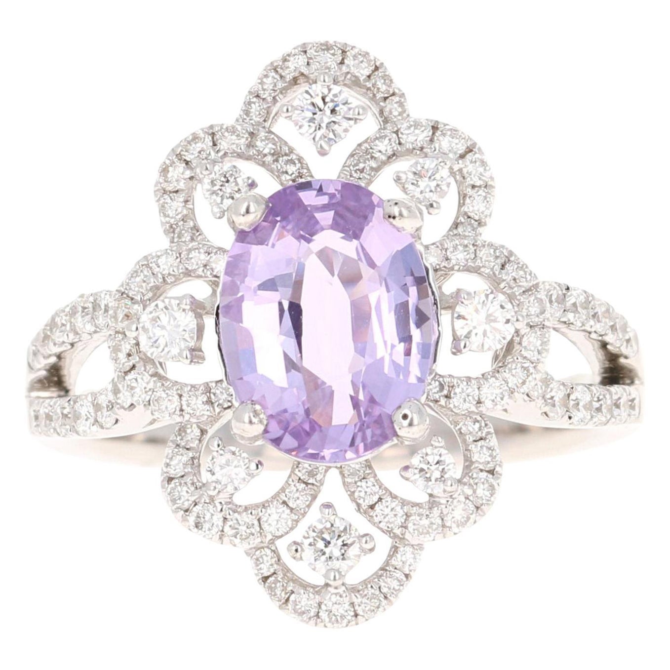 2.76 Carat Purple Sapphire Diamond 18 Karat White Gold Ring For Sale