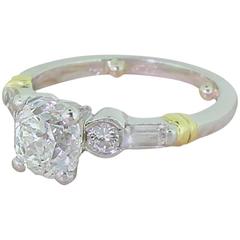 Art Deco 1.55 Carat Old Cut Diamond Platinum Engagement Ring