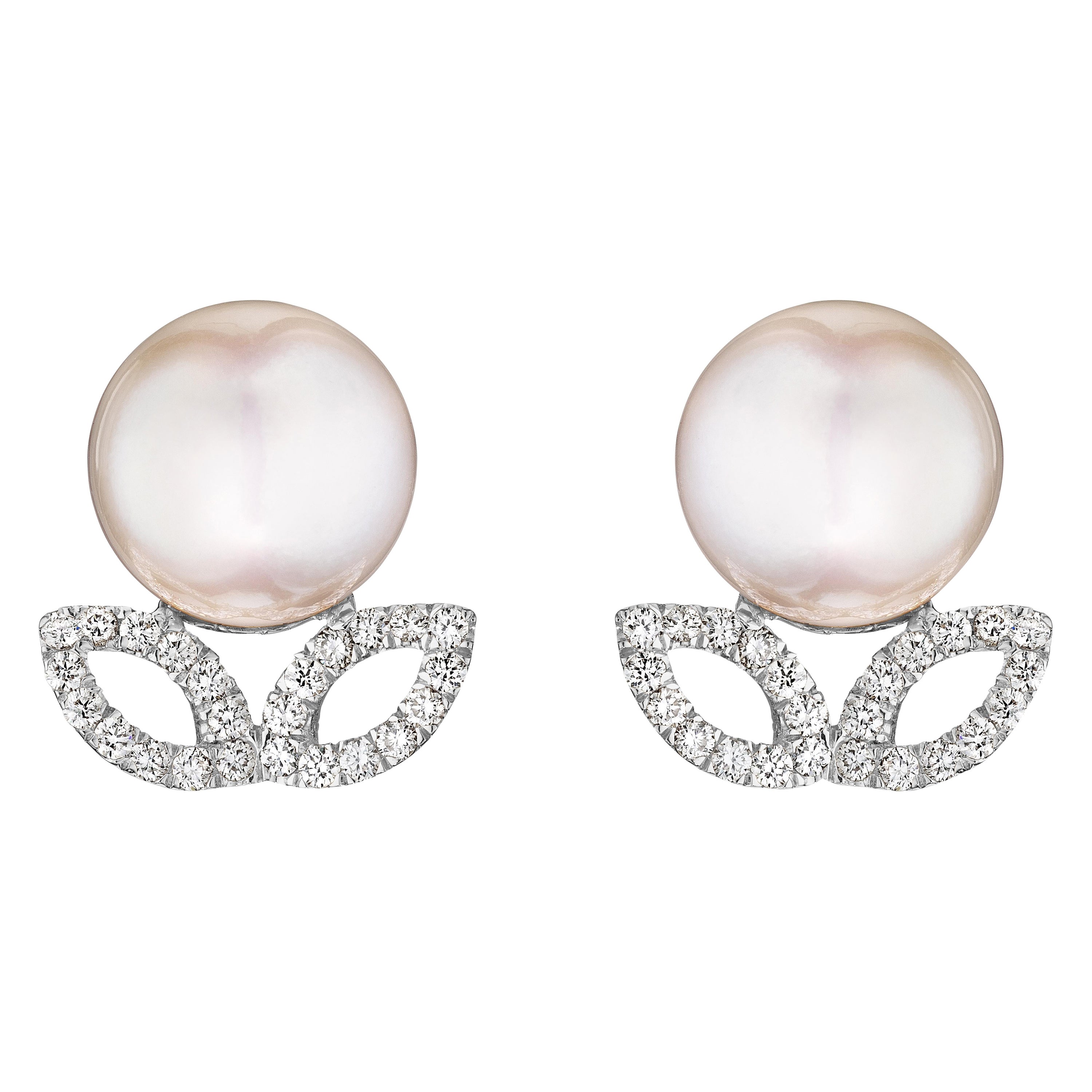 Morning Blossom Akoya Cultured Pearl Stud Earrings in 18K Gold For Sale