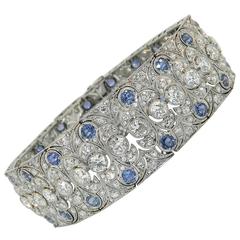 1920s French Art Deco Sapphire Diamond Platinum Bracelet