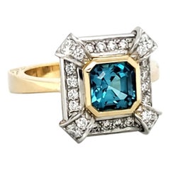 Tourmaline Diamond Art Deco Style Cocktail Ring in 18ct Yellow Gold & Platinum