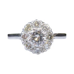 Vintage Diamond Cluster Engagement Ring, 0.86 Carat Brilliant Cut Diamonds