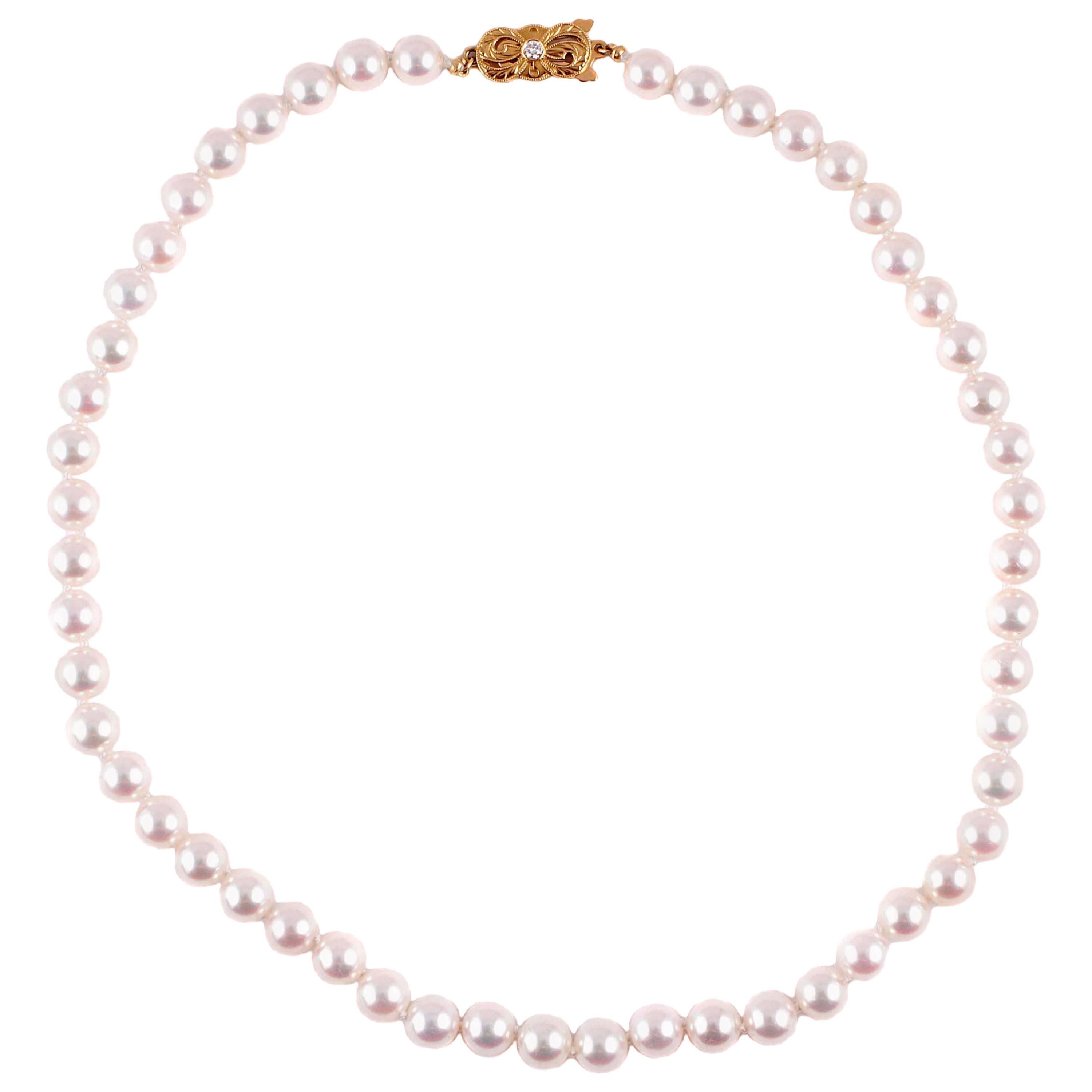 Mikimoto Pearl Necklace with Accent Diamond Clasp at 1stDibs | mikimoto ...