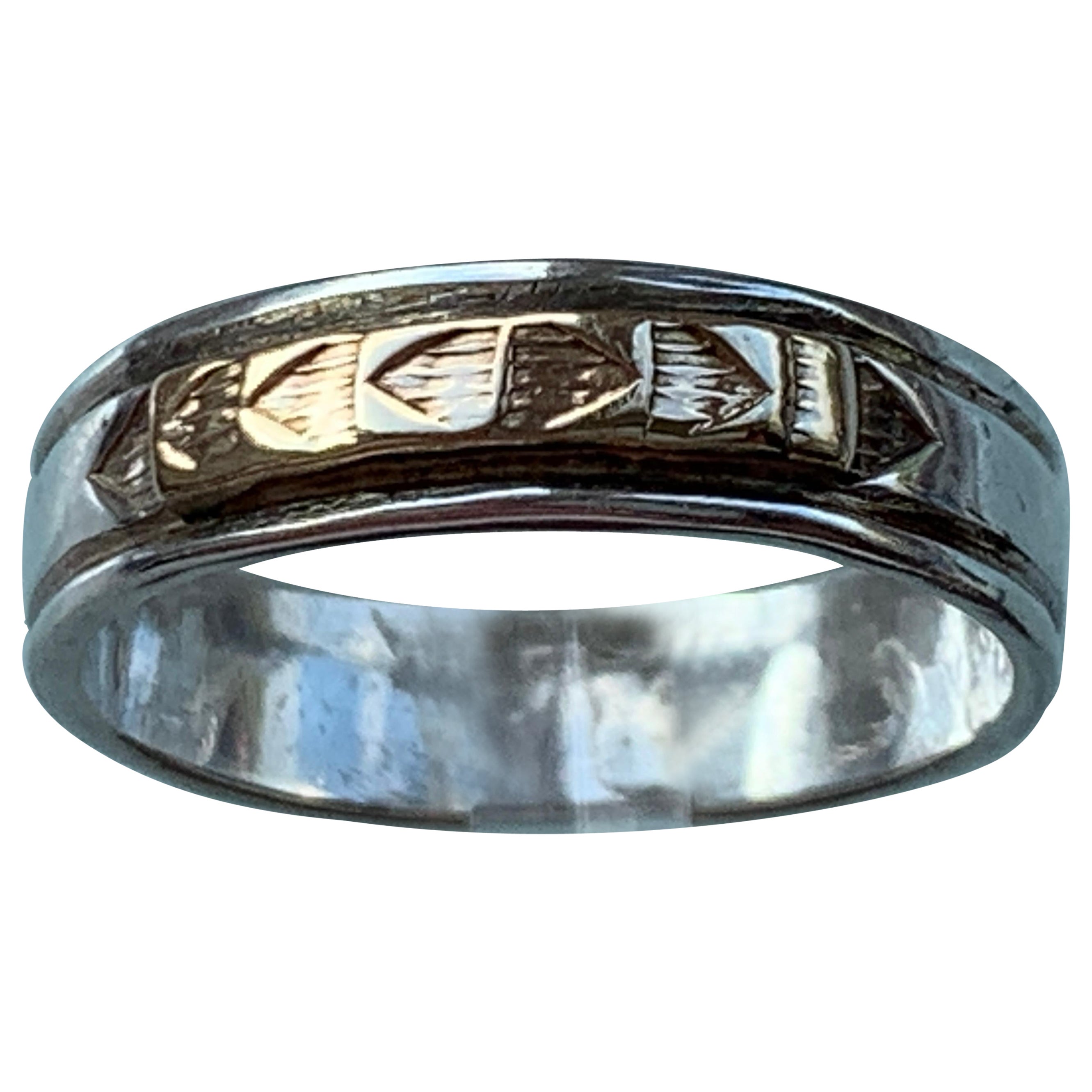 J.R Rogers Sterling Silver & 14k Gold Navajo Designer Ring For Sale