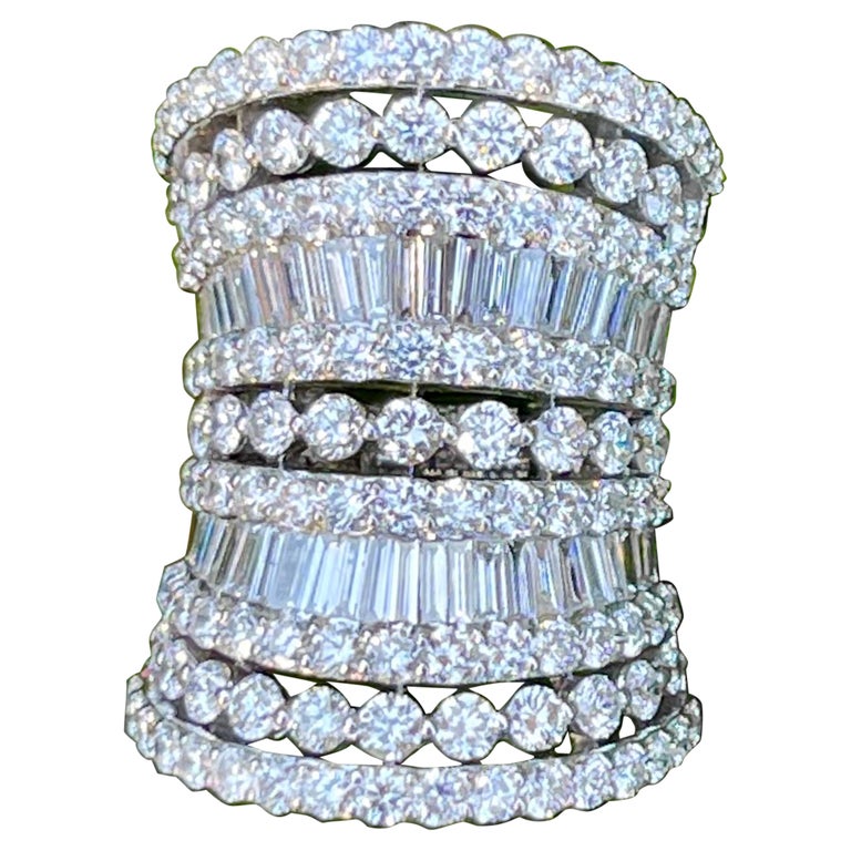Stunning Huge 9 Carat Diamond Seven Layer 18 Karat White Gold Cocktail Band Ring