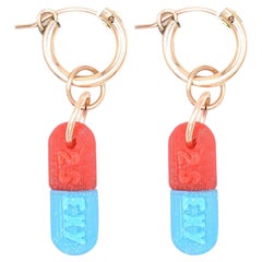 3d Printed Painkiller Pill Earrings Red and Blue