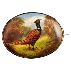 Antique Arts & Crafts Enamelled Pheasant Brooch, Minton