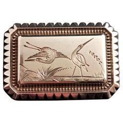 Antique Victorian Aesthetic Silver Brooch, Herons