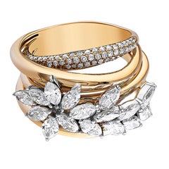 Marquise Cut 3.13 Carat Diamond Modern Cocktail Ring, Solid 18K Yellow Gold