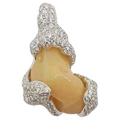 Opal with Diamond Pendant Set in 18 Karat White Gold Settings