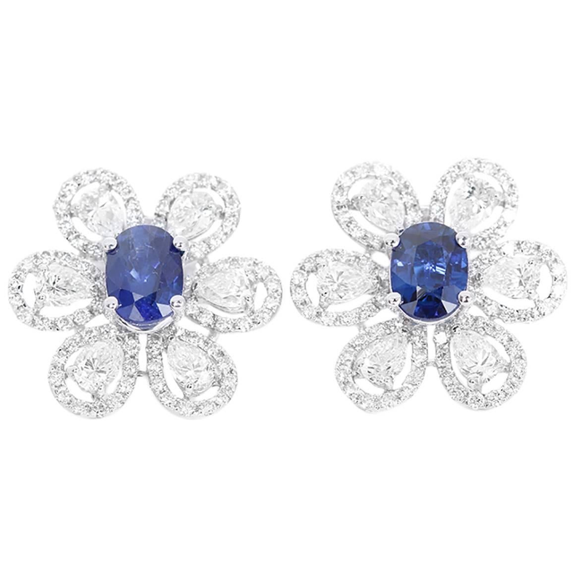 Amazing Sapphire Diamond Gold Flower Earrings