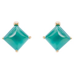 18 Carat Yellow Gold White Diamonds Green Agate RockCrystal Stud Design Earrings