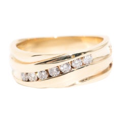 Round Brilliant Cut Diamond Wide Men's Band Ring in 9 Carat Yellow Gold