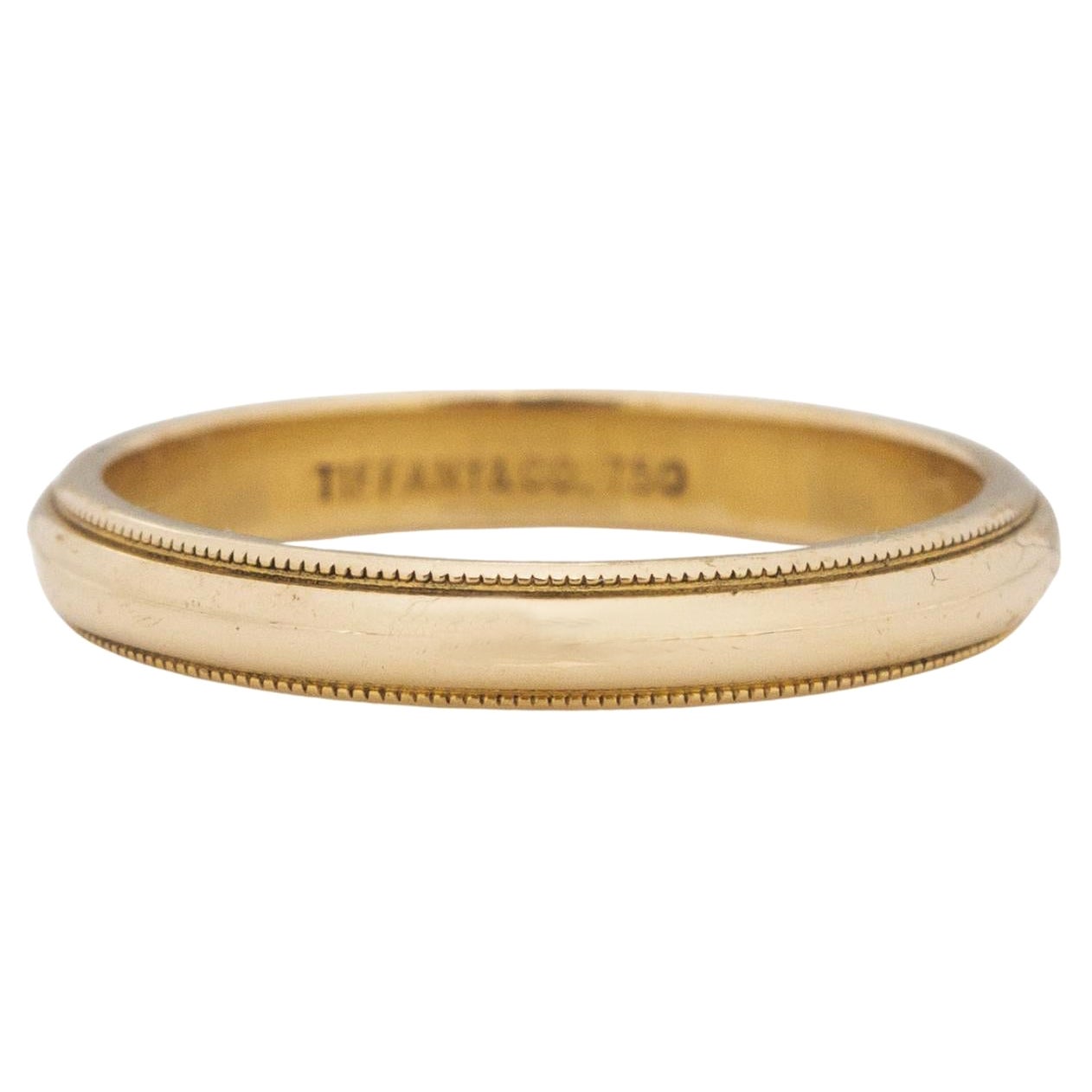 Vintage Tiffany & Co. Gold Milgrain Smooth Unisex Minimalist Wedding Band 