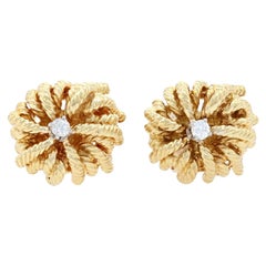 18 Karat Gelbgold Diamant-Ohrstecker, runder Brillant, Seiltextur, durchbrochen