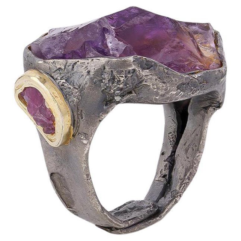 Exclusive 925 Sterling Silver Kish Amethyst and Ruby Ring by German Kabirski For Sale